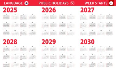 2025-2030 Korece takvim, hafta pazar günü başlıyor..