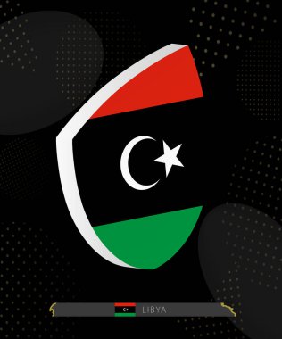 Karanlık Modern Rugby Geçmişinde Libya Bayrak Kalkanı simgesi 3 boyutlu.