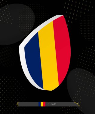 Çad Bayrak Kalkanı simgesi Karanlık Modern Rugby Arkaplanı 'nda 3D.