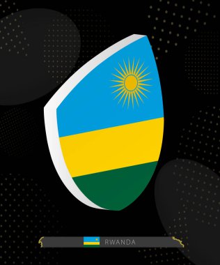 Ruanda Bayrak Kalkanı simgesi Karanlık Modern Rugby Arkaplanı üzerine 3D.