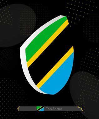 Karanlık Modern Rugby Arkaplanı 'nda Tanzanya Bayrak Kalkanı simgesi.