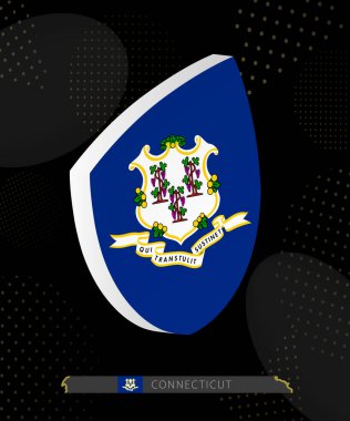 Connecticut Bayrak Kalkanı simgesi Dark Modern Rugby Arkaplanı 'nda 3D.