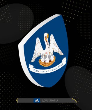 Louisiana Flag Shield simgesi Dark Modern Rugby Arkaplanında 3D.