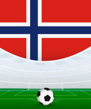 Norveç Ulusal Futbol Teması, Stadyum ve Futbol Topu. Norveç 'te Futbol Maçı Konsepti.