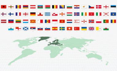 Avrupa Ülkelerinin Ulusal Bayrağı, Posta Bayrağı Seti. Dünya Haritalı Avrupa Bayrakları.