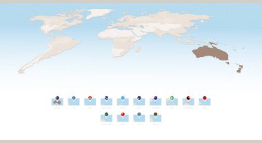 Rectangular Maps of Oceania with Flag Pins. Oceania Map Collection.