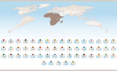 Rectangular Maps of Africa with Flag Pins. Africa Map Collection.