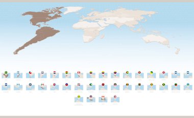 Rectangular Maps of America with Flag Pins. America Map Collection.