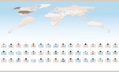 Rectangular Maps of US State with Flag Pins. US State Map Collection.