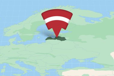 Letonya, Bayrak Simgesiyle Avrupa Haritasına Vurgulandı.