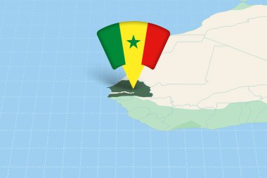 Senegal Konumu Bayrak Simgesi ile Afrika Haritasında Vurgulandı.