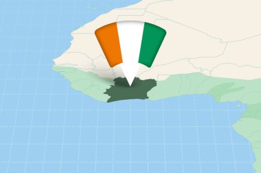 Fildişi Sahil Konumu Bayrak Simgesi ile Afrika Haritasına Vurgulandı.