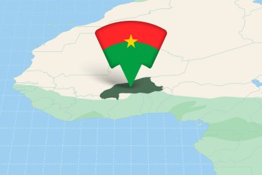 Burkina Faso Konumu Bayrak Simgesi ile Afrika Haritasında Vurgulandı.