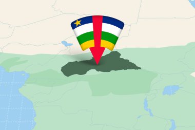 Orta Afrika Cumhuriyeti Konumu Bayrak Simgesi ile Afrika Haritasına Vurgulandı.