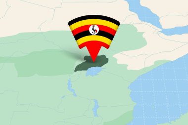 Bayrak Simgesi ile Afrika Haritasında Uganda Konumu Vurgulandı.