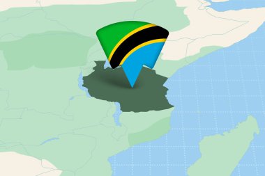 Bayrak Simgesi ile Afrika Haritasında Tanzanya Konumu Vurgulandı.