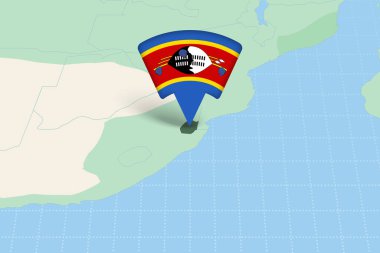 Svaziland Konumu Bayrak Simgesi ile Afrika Haritasında Vurgulandı.