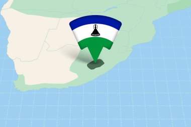 Lesotho Konumu Bayrak Simgesi ile Afrika Haritasında Vurgulandı.