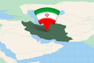 İran Konumu, Bayrak Simgesi ile Asya Haritasında Vurgulandı.