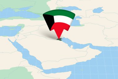 Bayrak Simgesi ile Asya Haritasında Kuveyt Konumu Vurgulandı.