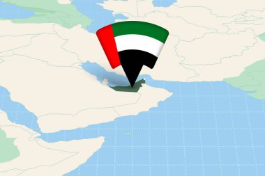 Birleşik Arap Emirlikleri Konumu Bayrak Simgesi ile Asya Haritasında Vurgulandı.