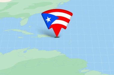 Puerto Rico Konumu Bayrak Simgesi ile Haritada Vurgulandı.