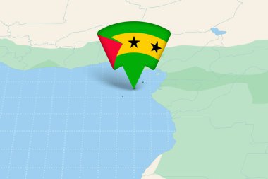 Sao Tome ve Principe Konumu Bayrak Simgesi ile Haritada Vurgulandı.