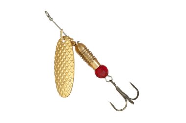 Balık Döndürme (Spoon Lure) beyaz arka planda izole edildi. Balık yakalama araçları.