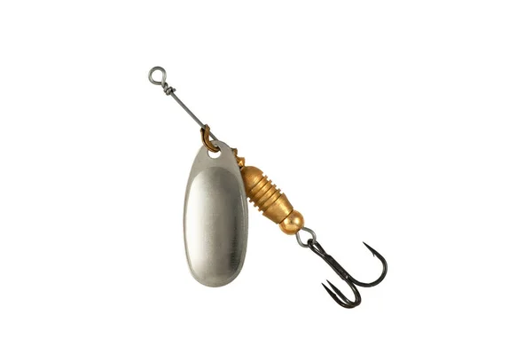 Fishing Spinner Spoon Lure Geïsoleerd Witte Achtergrond Aanpakken Voor Het — Stockfoto