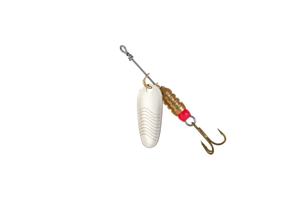 Fishing Spinner Spoon Lure Geïsoleerd Witte Achtergrond Aanpakken Voor Het — Stockfoto