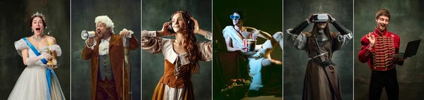 Kolaż Portretami Aktorów Aktorki Obraz Średniowiecznych Osób Królewskich Słynnych Dzieł — Zdjęcie stockowe