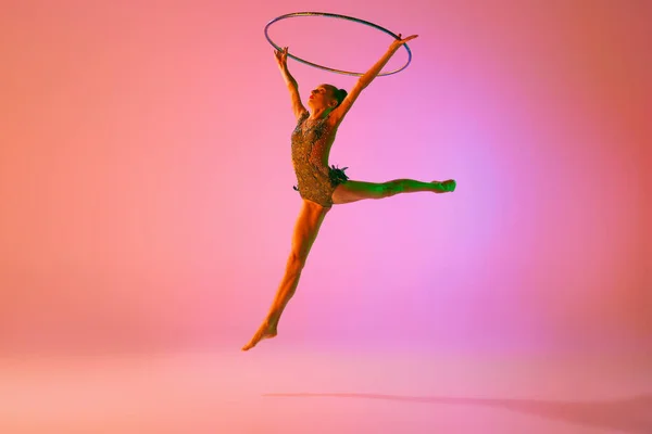 Studio Shot Young Charming Girl Rhythmic Gymnast Training Sports Equipment — Stock Photo, Image