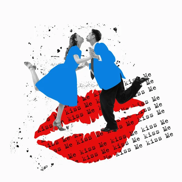 Любов Знайомства Танці Хобі Сучасне Мистецтво Колаж Танцююча Пара Ретро — стокове фото