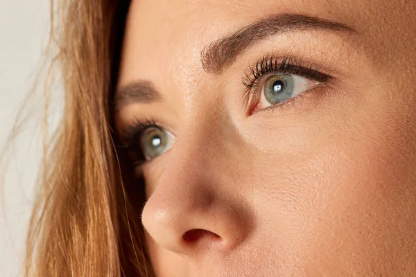 Nahaufnahme Von Schönen Weiblichen Gesicht Augen Brauen Und Nase Augenbrauen — Stockfoto