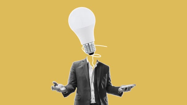 Generator Ide Pria Bisnis Dengan Pakaian Kantor Dengan Bola Lampu — Stok Video