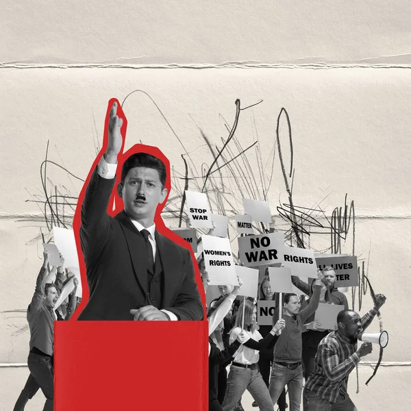 Творчий Дизайн Концептуальний Образ Чоловік Політик Починає Війну Проти Іншої — стокове фото