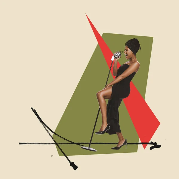 Colagem Arte Contemporânea Mulher Africana Elegante Com Pernas Longas Apresentando — Fotografia de Stock
