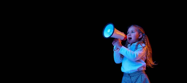 Listen Everyone Cute Little Girl Kid Wearing Color Dress Shouting — Stock Photo, Image