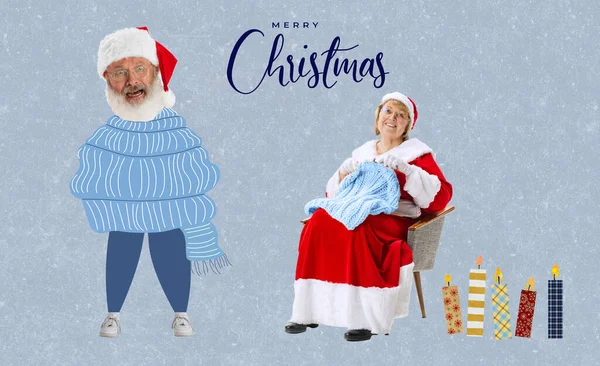 Férias Acolhedoras Design Para Cartão Saudação Com Bonito Papai Noel — Fotografia de Stock