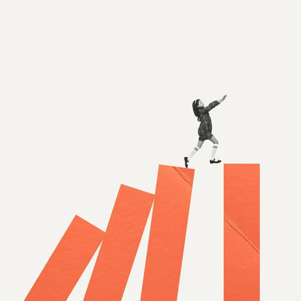 Коллаж Современного Искусства Креативный Дизайн Маленькая Ретро Девочка Прыгает Играет — стоковое фото
