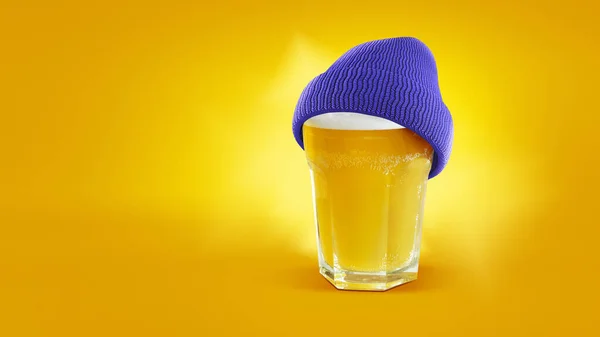Kış Havası Bir Bardak Köpüklü Hafif Lager Birası Sarı Arka — Stok fotoğraf