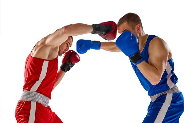 Близький Бій Два Брати Близнюки Професійні Боксери Синьо Червоному Спортивному — стокове фото