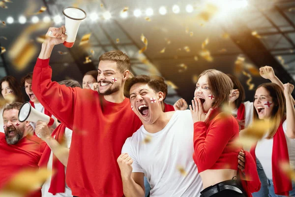 Win Goal Group Happy Thrilled Excited Soccer Football Fans Cheering — Stock Photo, Image
