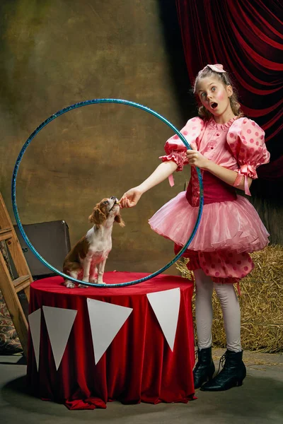 Espectáculo Circo Con Manipulador Animales Pequeña Linda Chica Hermosa Entrenamiento —  Fotos de Stock