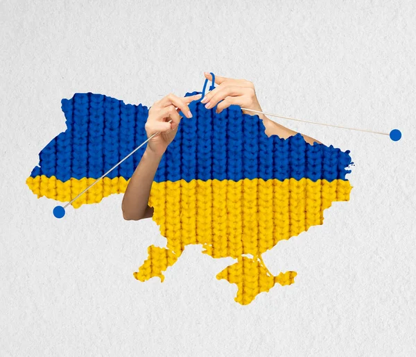 Creatief Conceptueel Ontwerp Gebreide Textuur Van Kaart Van Oekraïne Landsgrenzen — Stockfoto