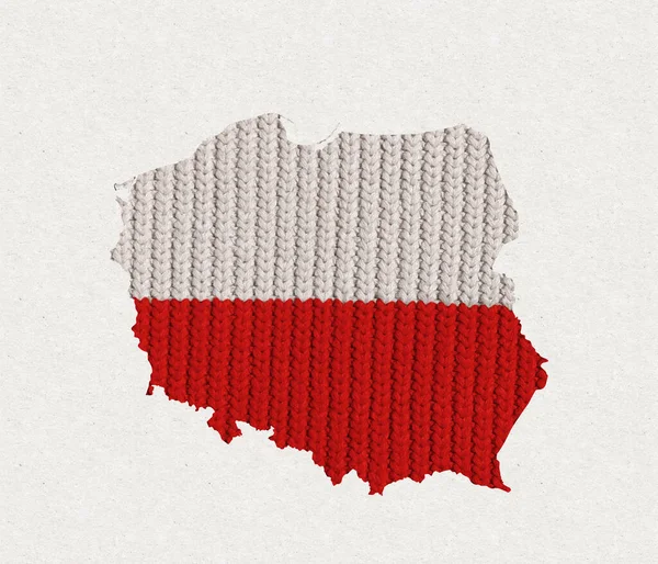Design Conceitual Criativo Textura Tricotada Mapa Polônia Sobre Fundo Cinza — Fotografia de Stock