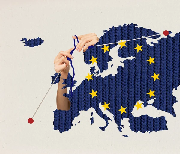 Conception Conceptuelle Créative Texture Tricotée Carte Union Européenne Comme Symbole — Photo