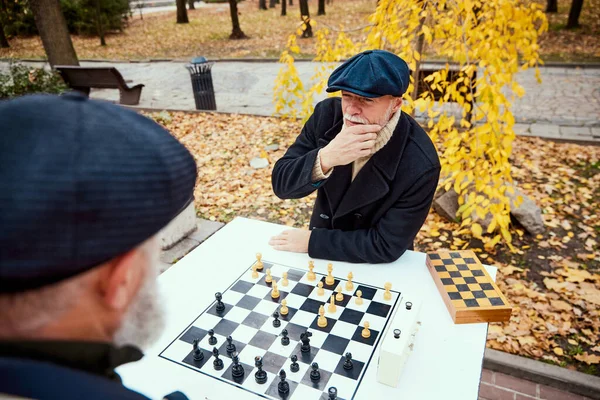 가을에 공원에서 체스를 활동의 스포츠 구세대 — 스톡 사진