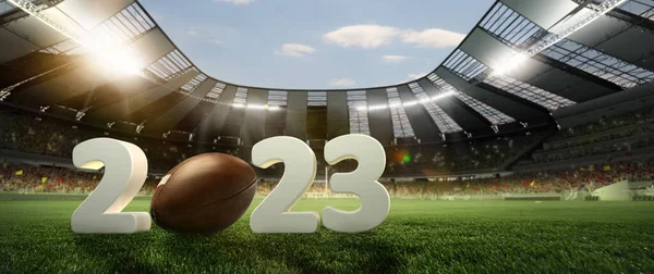 Opening New Season Games Leather American Football Ball Grass Football — Stock Photo, Image