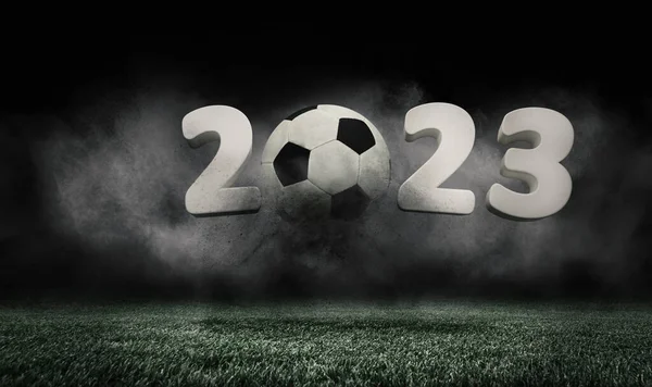 2023 Μπάλα Ποδοσφαίρου Άλμα Στο Πράσινο Γρασίδι Του Γηπέδου Ποδοσφαίρου — Φωτογραφία Αρχείου
